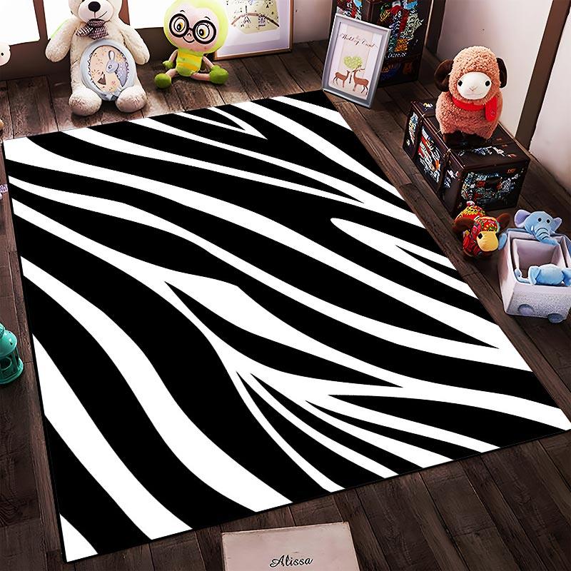 Black and White Zebra Striped Carpet for Living Room, Modern Design Rug Suitable for Use As an Anti-slip for Living Room Bedroom Sofas