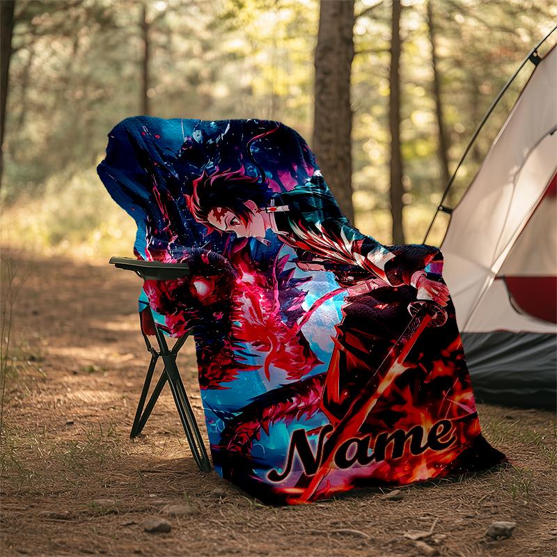 Personalized Custom Name Blanket - Demon Slayer Tanjiro Print Design,Blanket for Sofa,Bed,Travel,Camping - Soft and Warm, Great Gift