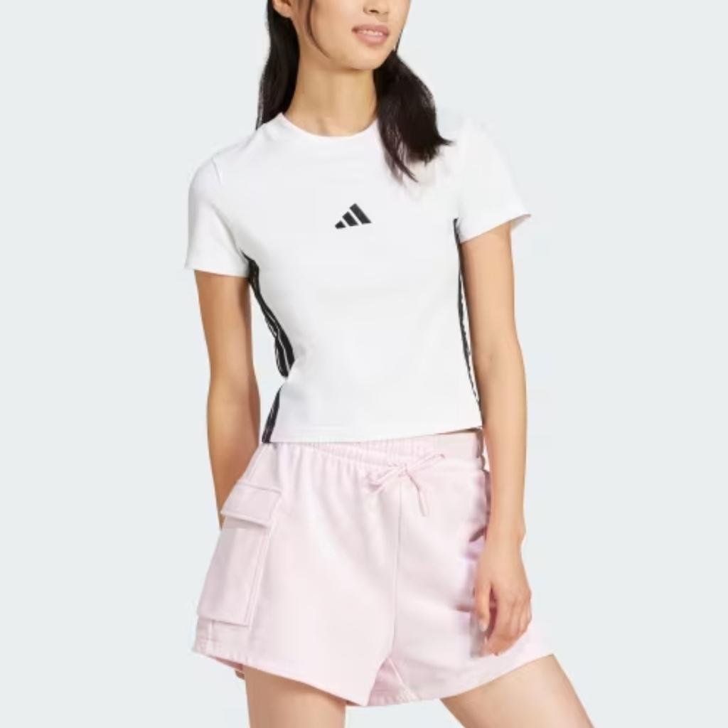 adidas Essentials 3-Stripes Slim Fit Short Sleeve T-Shirt Women Tops White Black JE1239