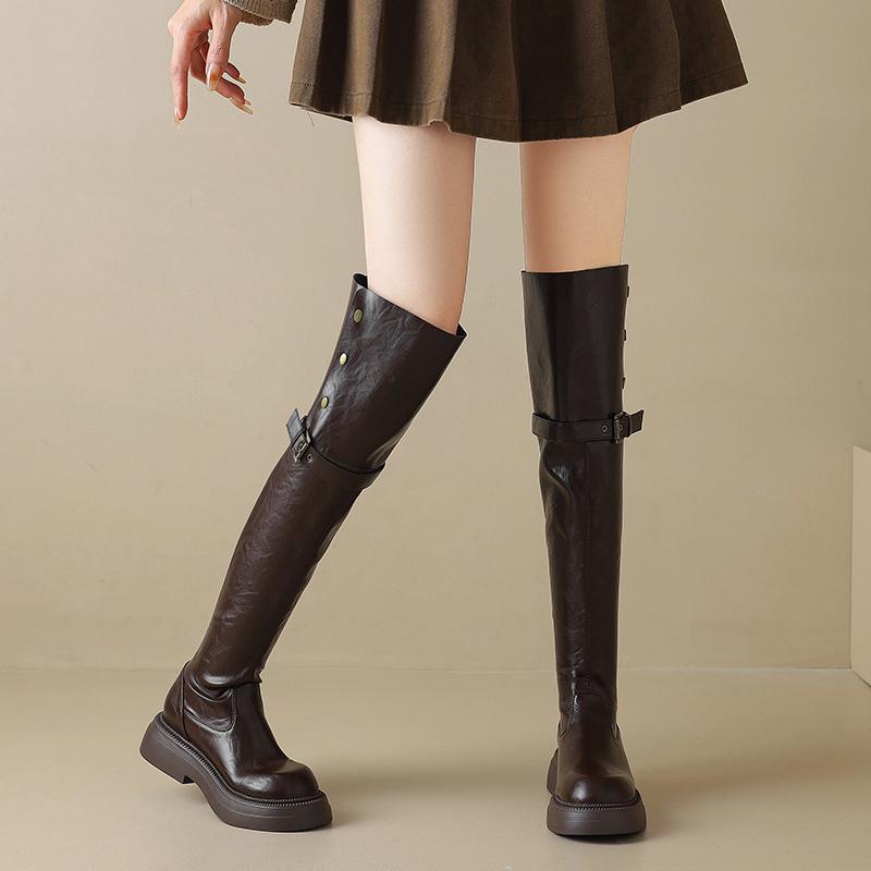 Damen High-Heel Stiefel Herbst und Winter neu dick-absatz große Größe lässige Kniestiefel