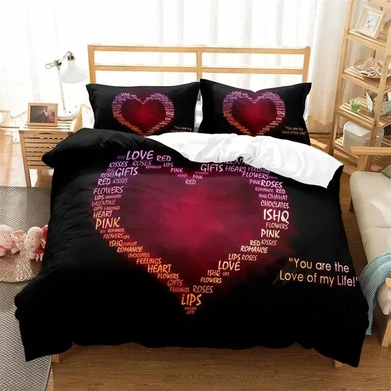 Luxury New 3D Print Love Heart Romantic Theme Valentine's Day Bedding Set Boys Girls Twin Queen Size Duvet Cover Bed Kids Adult