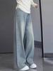 Light Color High Waist Wide Leg Jeans for Women - Plus Size Loose Fit, Slimming Straight Leg for Pear-Shaped Bodies, Autumn Collection.