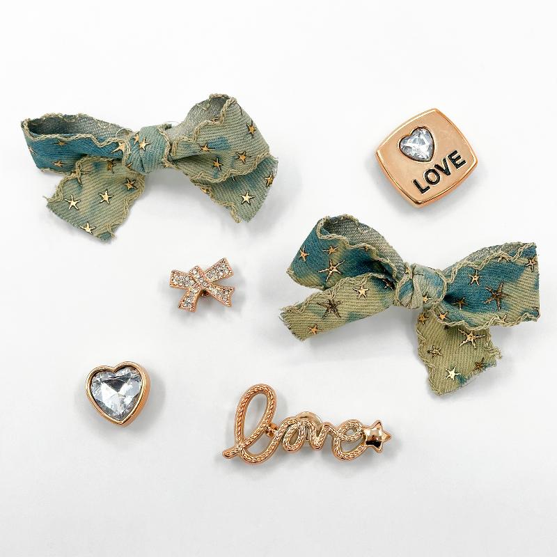 Ins Style Denim Bow Shoe Charm Trendy Rhinestone Bowknot Shoe Decoration Kit Creative Vintage Shoe Buckle Holiday Gifts