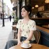 Summer short Spice Girl square collar coffee break light color new flared sleeves thin pullover French casual short-sleeved top women