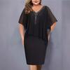 Elegant V-Neck Sleeveless Evening Dress with Sheer Cape, Women's Party Cocktail Dress In Black/Burgundy/Navy/Purple