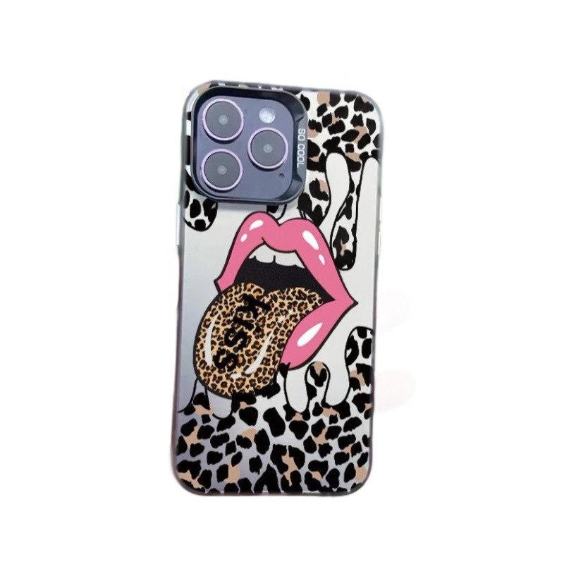 Red Lip Phone Case For iPhone 16 15 14 13 12 11 mini Pro Max X XR XS 8 7 Plus Anti Fall Matte Back Lip Leopard Print Cover