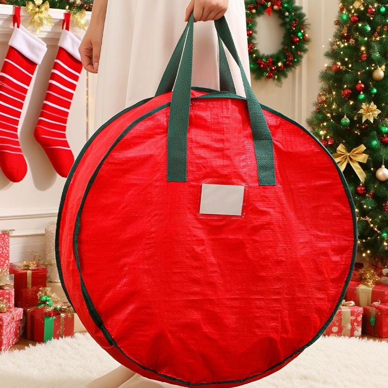 Christmas Wreath Storage Bag Waterproof Dustproof with Handles Round Storage Bag Home Xmas Party Garland Portable Zipper Pouch