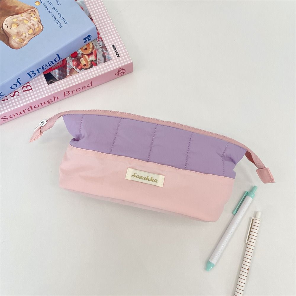 Colorblock Cute Makeup Bag Zipper Pencil Case Casual Stationery Bag Student