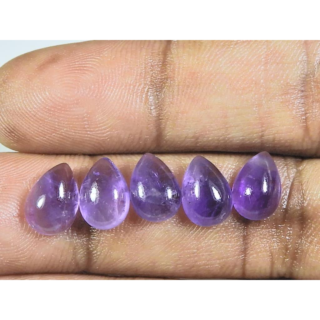 7X10MM Natural Amethst Ring Size Pear Cabochon Loose Gemstone 5Pcs Lot 9Cts A-442