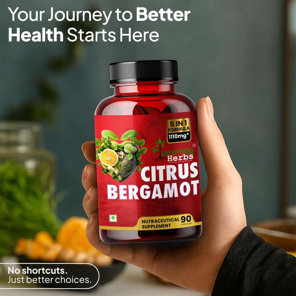 Humming Herbs Citrus Bergamot Capsules 15500mg | Supports Healthy Cholesterol & Heart Function | Enriched with Black Chokeberry, Olive Leaf & Bla