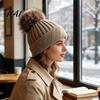 Machine Washable Winter Caps Knitted Hat for Women, Cold Weather Fleece Lined with Pom Thermal Hats Girls Pom, Chunky Snow Hat, Soft Ribbed