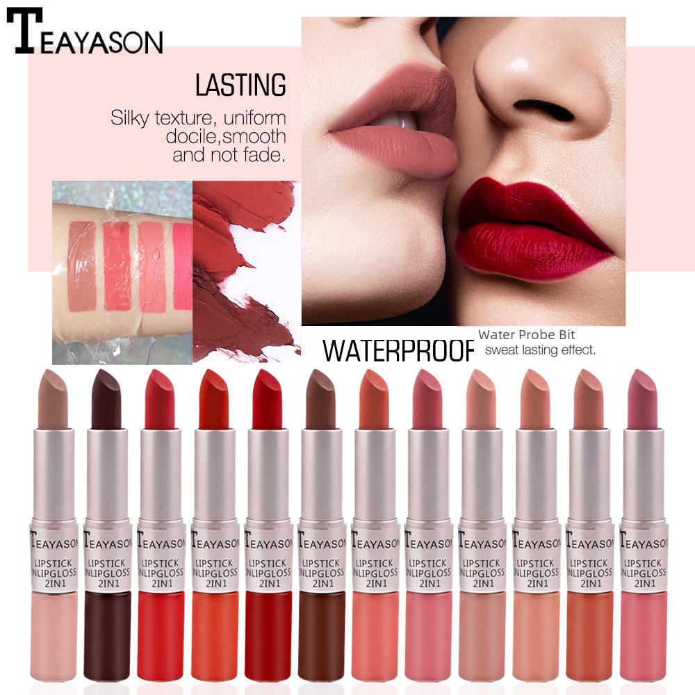 2 In 1 Double Head Matte Lipstick Lip Gloss, Long Lasting Waterproof Non-Stick Cup Lipstick