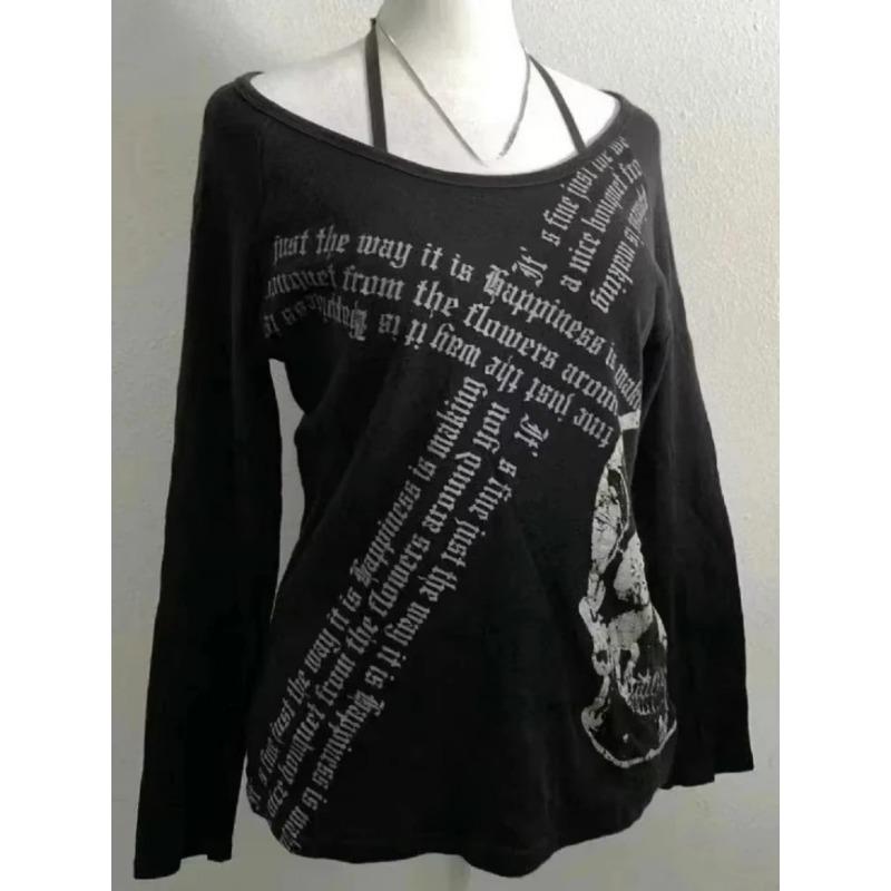 Black Letter Goth Sexy Gothic Graphic T-shirt Vintage Women's 90s Clothes Y2k Crop Top Streetwear Tshirts Subculture Tees Punk