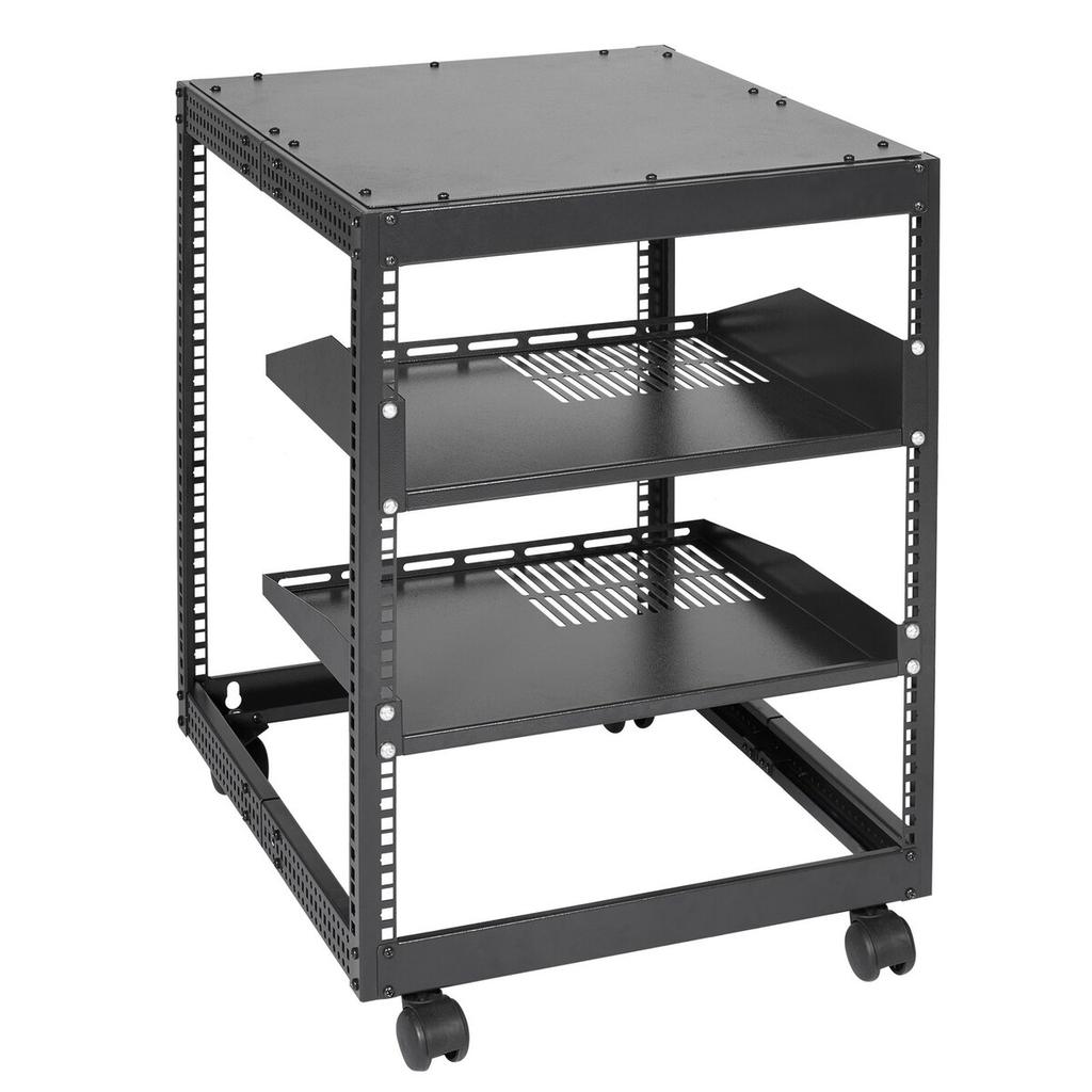 12U Open-Frame Server-Rack, 15''-40'' Verstellbare Tiefe, Freistehendes oder Wandmontage-Netzwerk-Server-Rack, 4-Pfosten AV-Rack mit Rollen, Bietet Platz für All Ihre