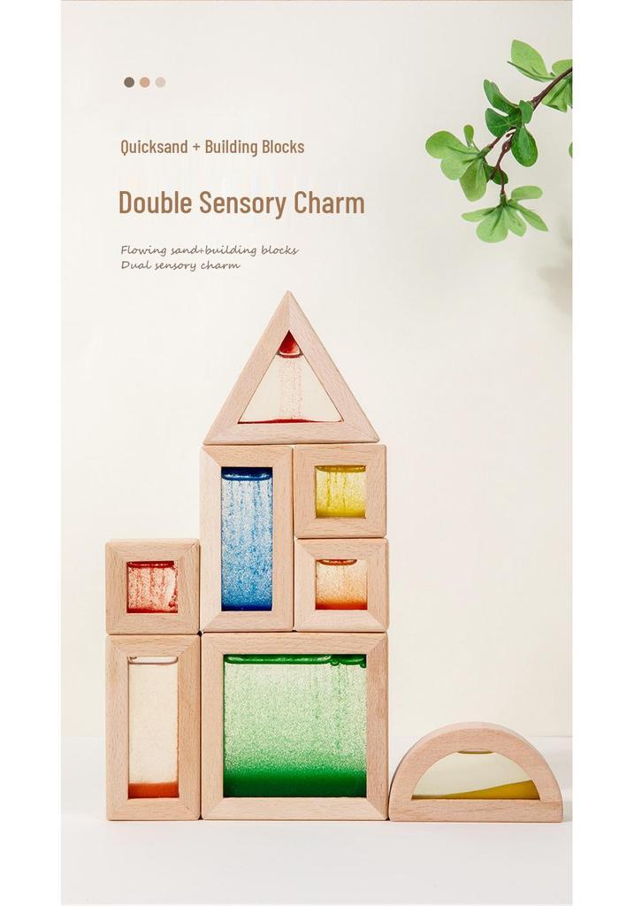 Wooden Rainbow Acrylic Blocks: Interlocking Early Childhood Building Toys