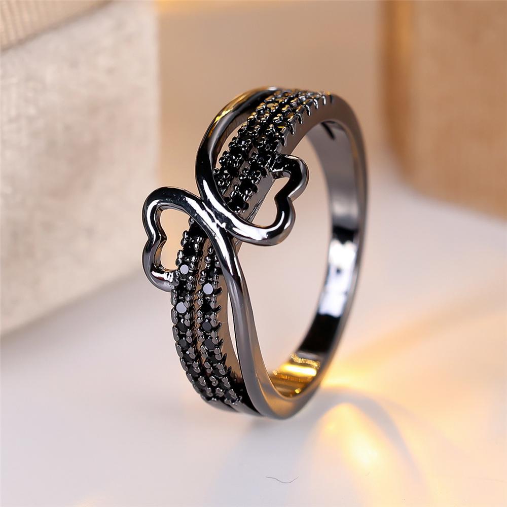 Luxus Damen Schwarzer Zirkonstein Hochzeit Versprechen Liebe Herz Verlobungsringe Für Damen