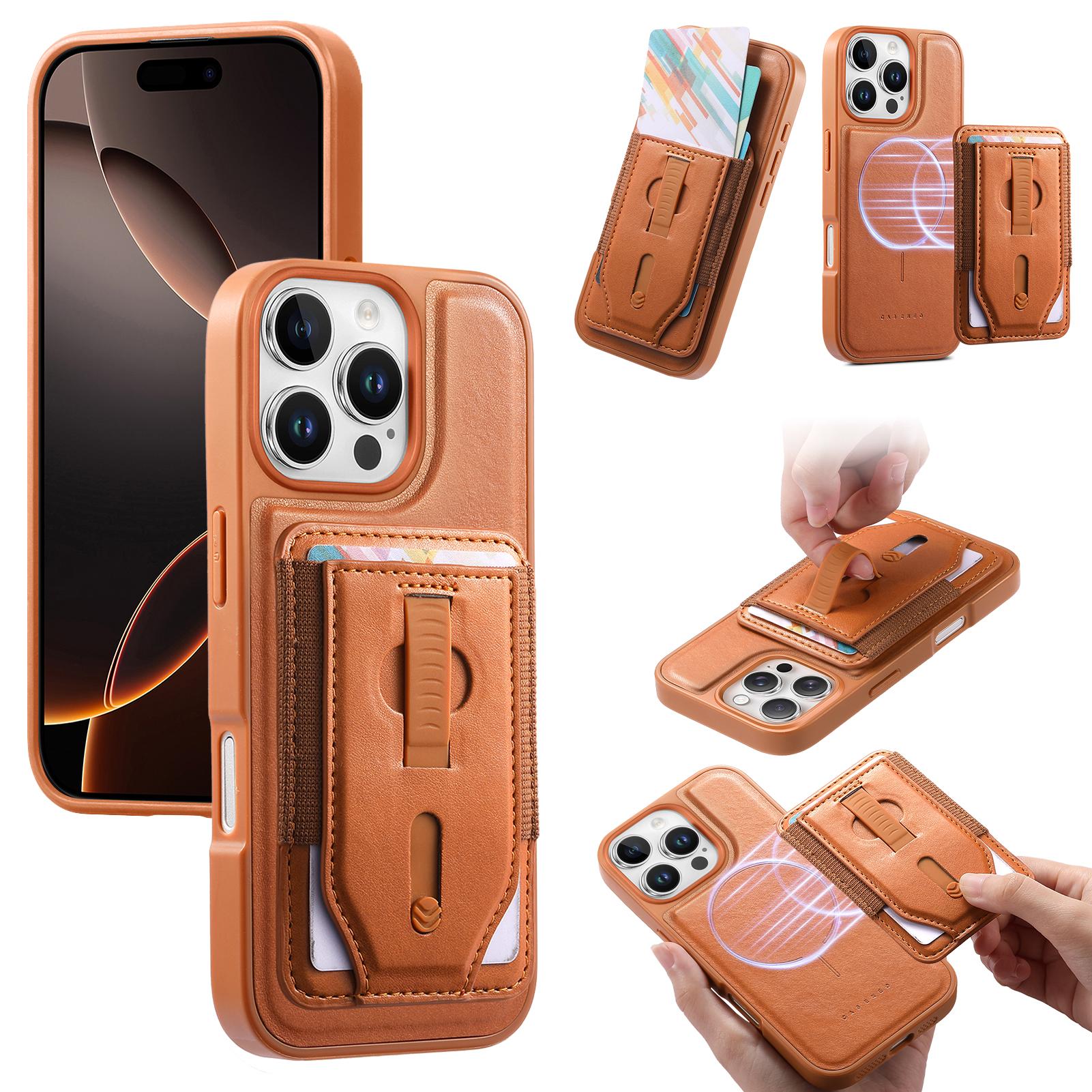 CASENEO For iPhone 16 Pro Magnetic Case with Detachable Card Slot TPU PU Leather Silicone Wristband PC Drop-proof Phone Cover Compatible with MagSafe