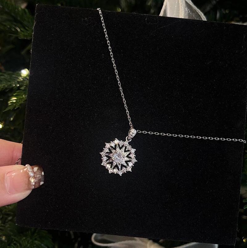 Silver Snowflake Astrolabe Necklace - S925 Fashion Christmas Style for Women, Versatile and Stylish for Everyday Wear