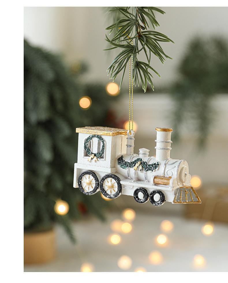 Red & White Painted Wooden House Christmas Ornaments: Car, Gift Cane, Donut, & Cloth Pendants