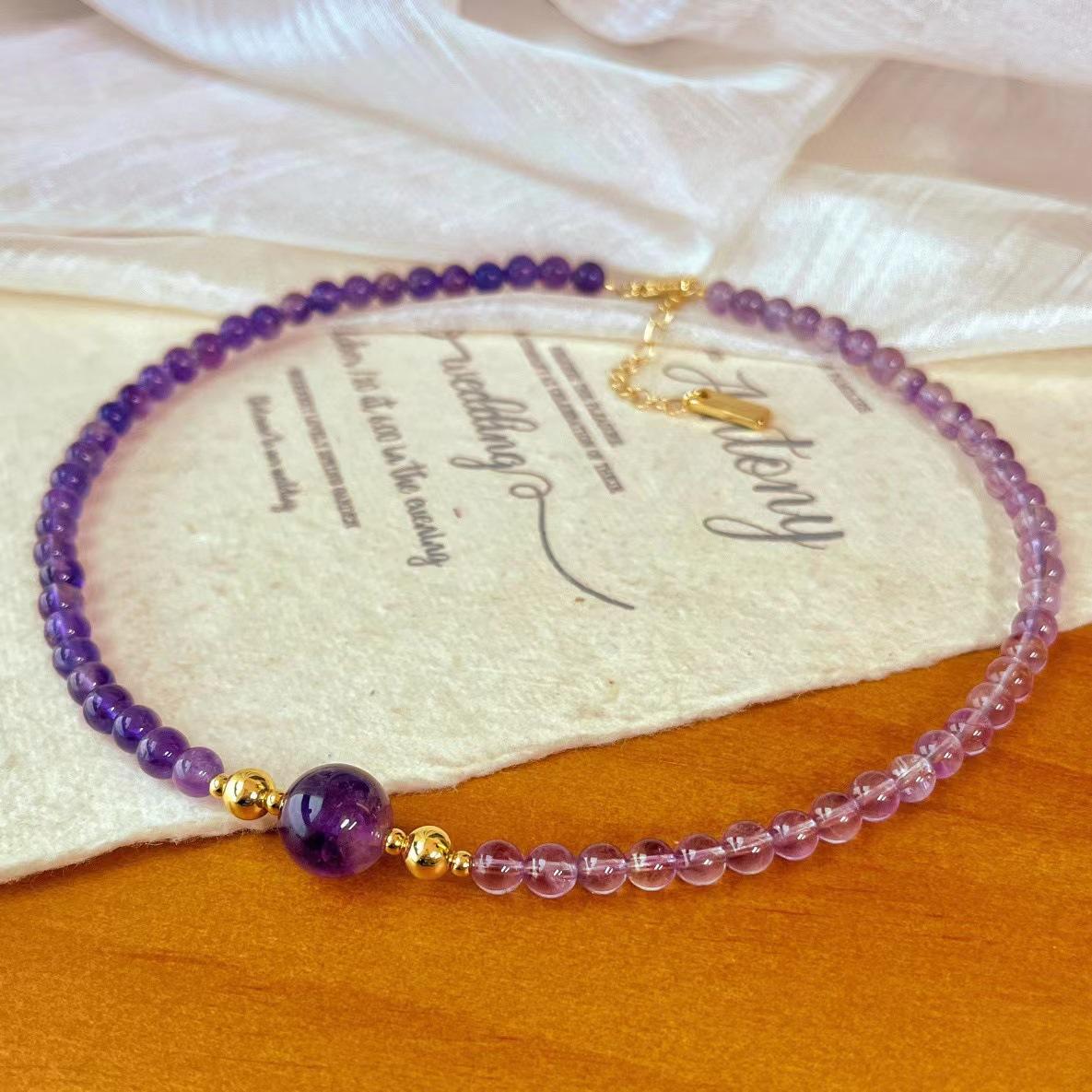 Vintage New Natural Lavender Purple Glass Body Light Amethyst Uruguayan Dark Amethyst Necklace