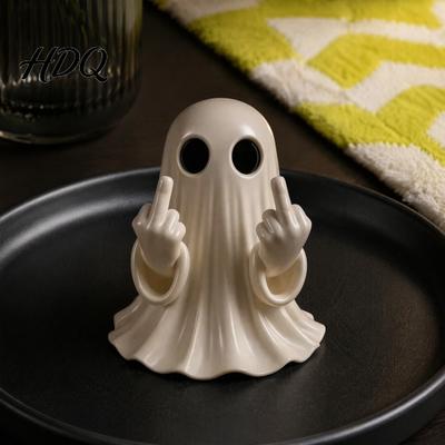 Halloween Geist Sammlerfigur Lustige Gruselige Mittelfinger Statue Tischdekorationen Cartoon Statement Dekor Niedliche Harz Feiertags Schreibtisch