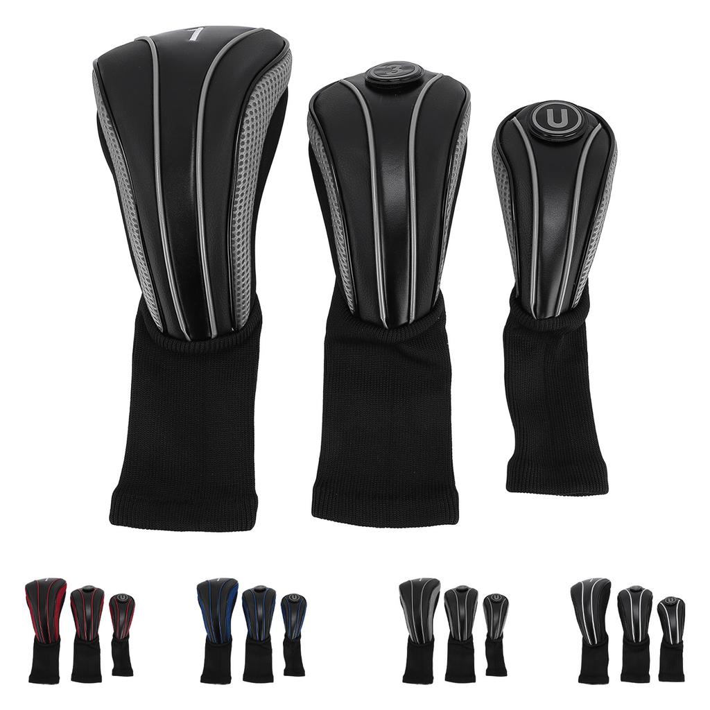 3pcs Club Head Cover with Spare Number Plates Long Neck Scratch Proof Breathable PU Club Headcover F