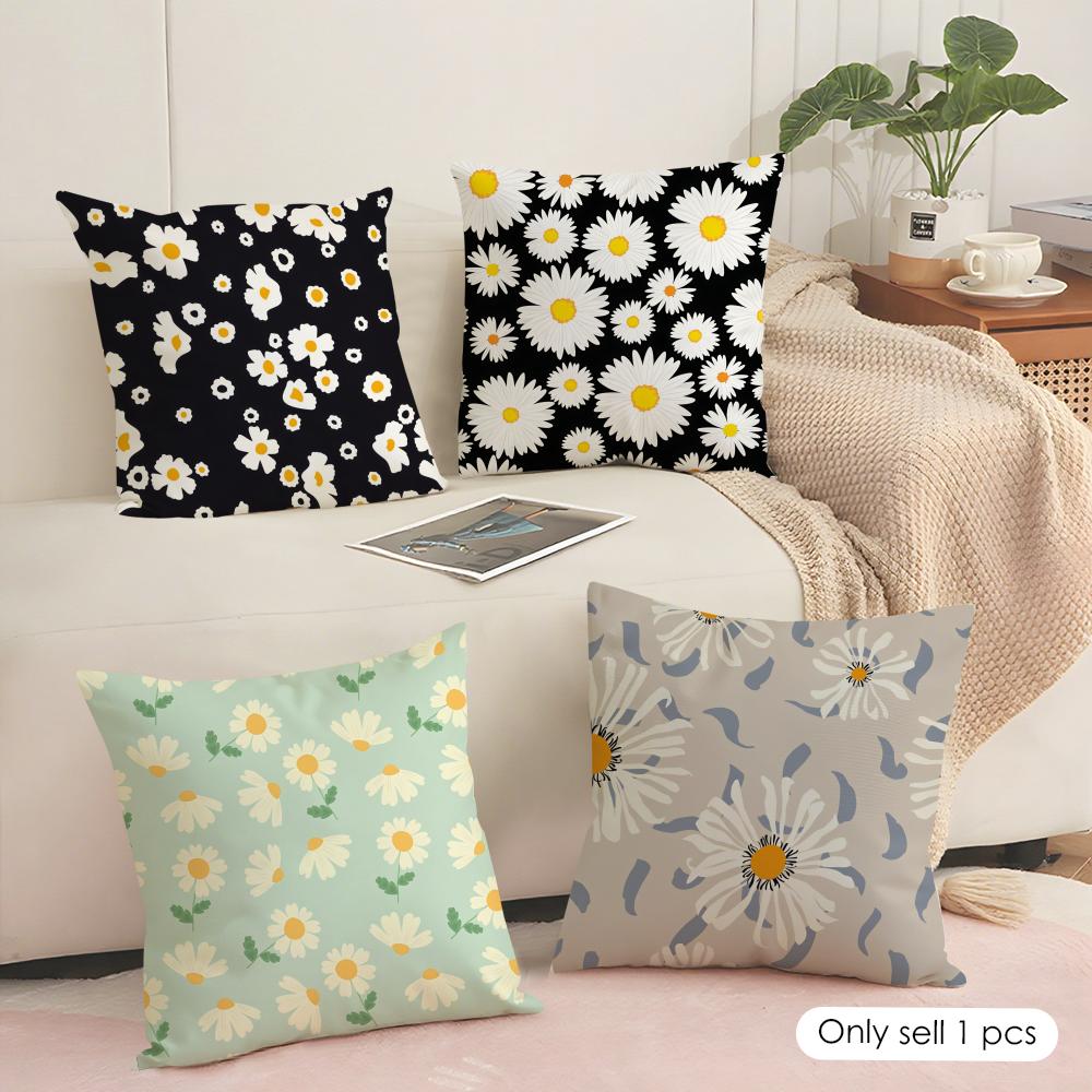 Daisy Pattern Cushion Cover Soft Short Plush Pillow Cover Smooth Cozy Texture Aesthetic Cushion Case Home Decor