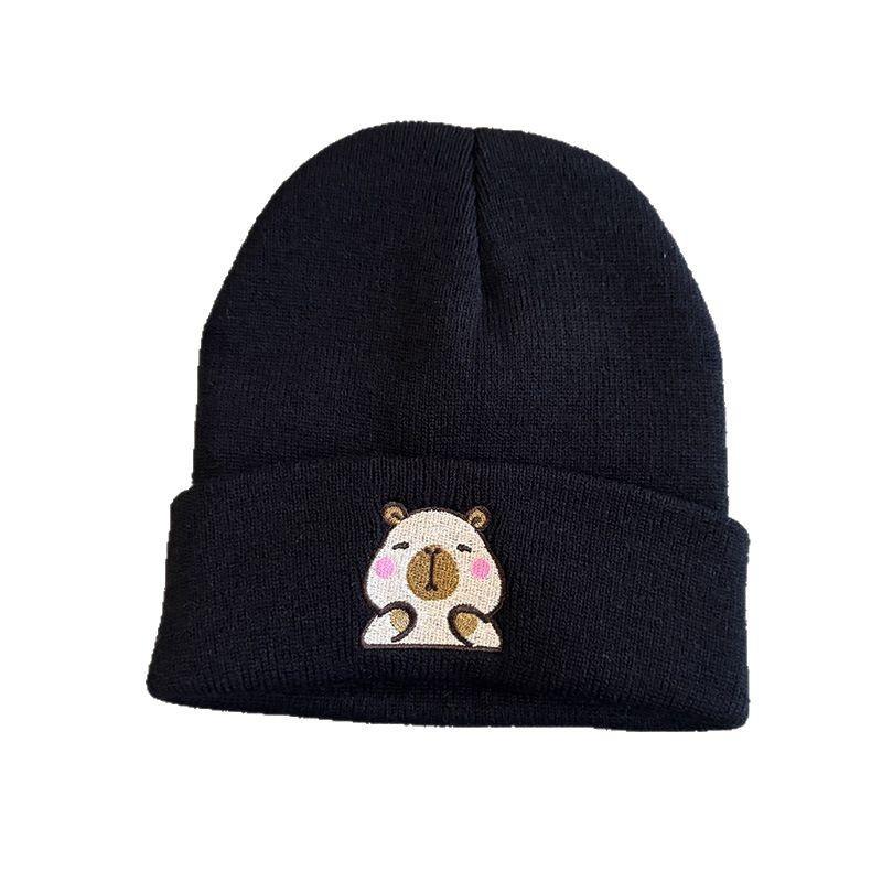 Fashion Knitted Hat With Capybara Embroidery Design Suitable For Daily Use