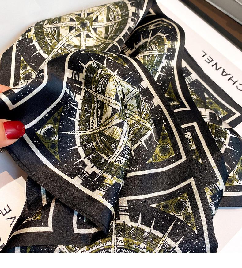 

Шелковый шарф двухслойный в стиле компаса: Настоящий шелк креп-сатин, тонкая узкая модная лента-повязка для волос для женщин 150x15 cm