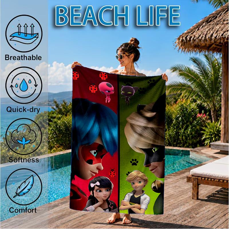 Ladybug Magic Adventure Beach Towel, Super Soft Microfiber, Perfect Gift for Her/Him, Birthday, for Pool, Beach, Travel, Decor Beach Party