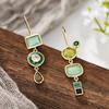 Asymmetrical Green Tone Geometric Drop Earrings for Women Retro Bohemian Style Earrings for Vacation and Daily Wear
