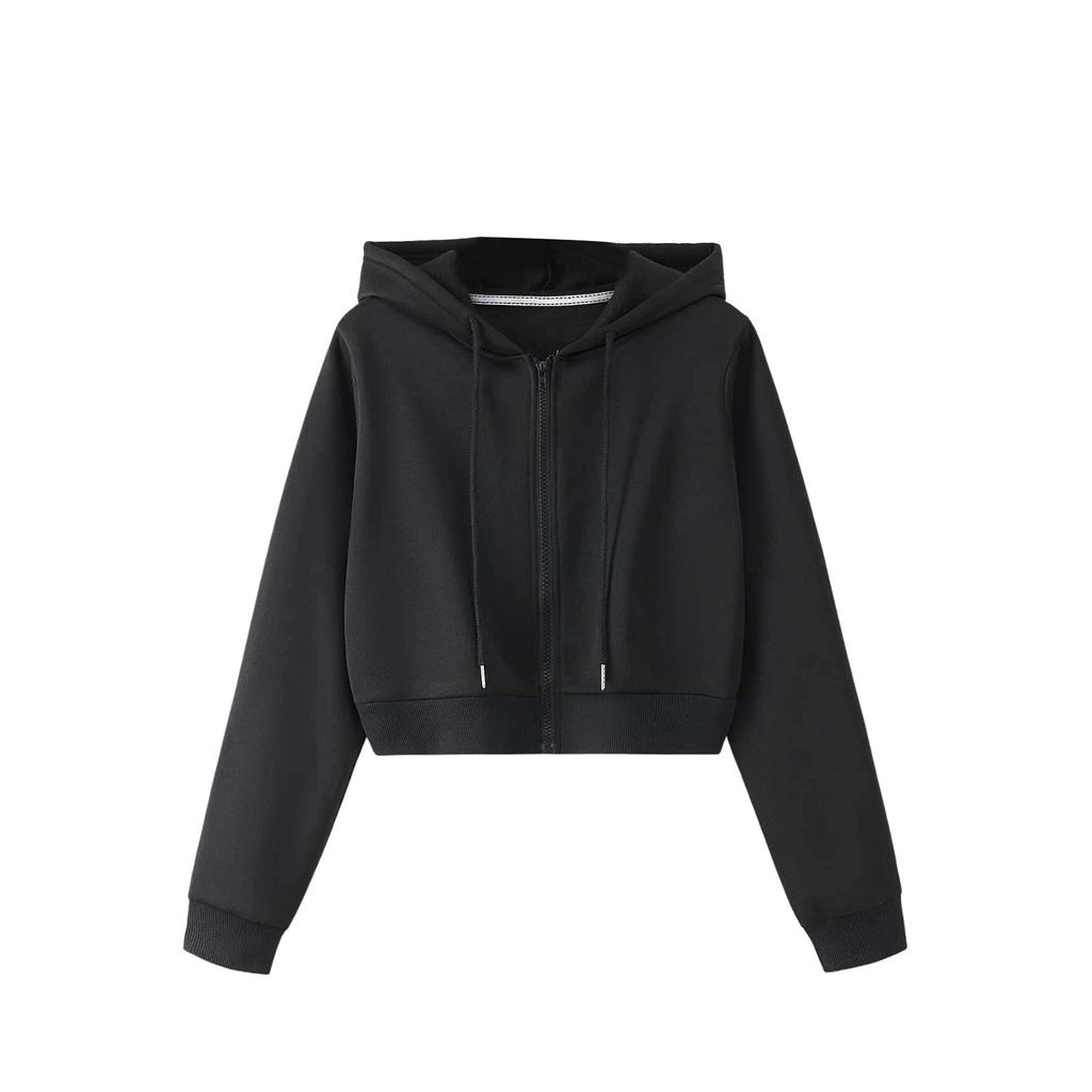 Women's Color Zipper Crop Hooded Jacket