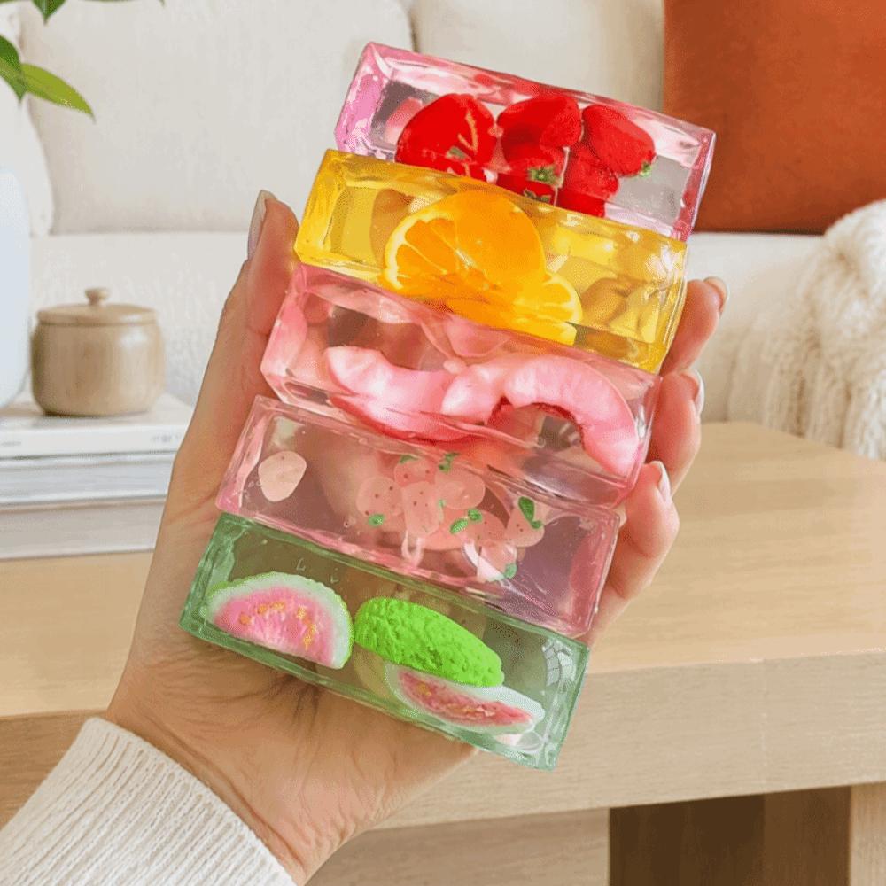 Transparency Fruit Ice Cube Squishy Toy Realistic Fruit Jelly Stick Fruit Squishy Toy  Desk Decor