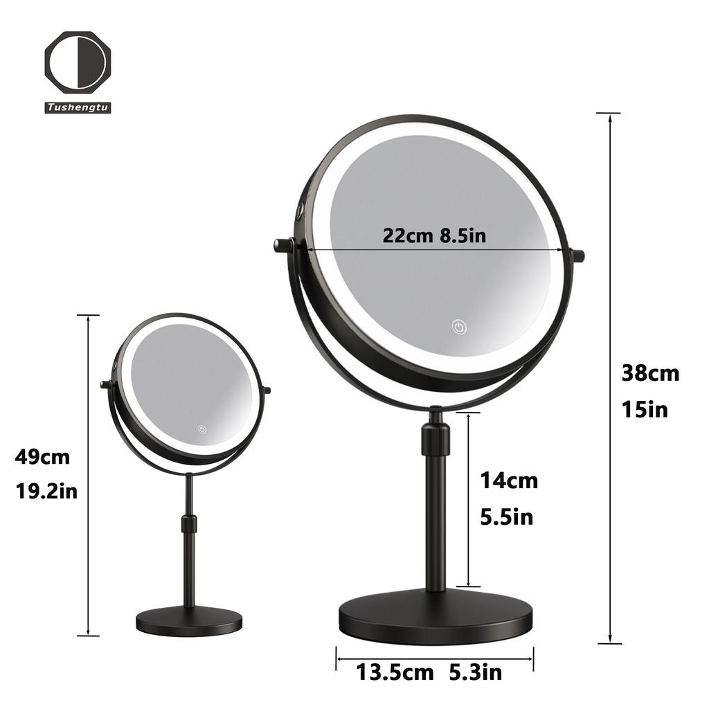 8.5 Inch Makeup Mirror With Light Lamp 10X Magnification 3 Color Lights,Adjustable Brightness Height Standing Cosmetic Mirror