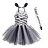 Girls Zebra Costume Halloween Animal Cosplay Tutu Dress for Kids Birthday Party, Black Stripe, 2-8 Years
