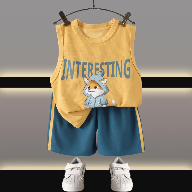 

Летний детский жилетный комплект, детский комплект из двух предметов с шортами и короткими рукавами, летний детский комплект одежды 130cm жёлтый