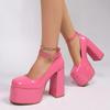 European & American Patent Leather Chunky Heel Platform Pumps - Waterproof, Round Toe, Closed-Toe, Plus Size, Sky-High, Shallow Cut