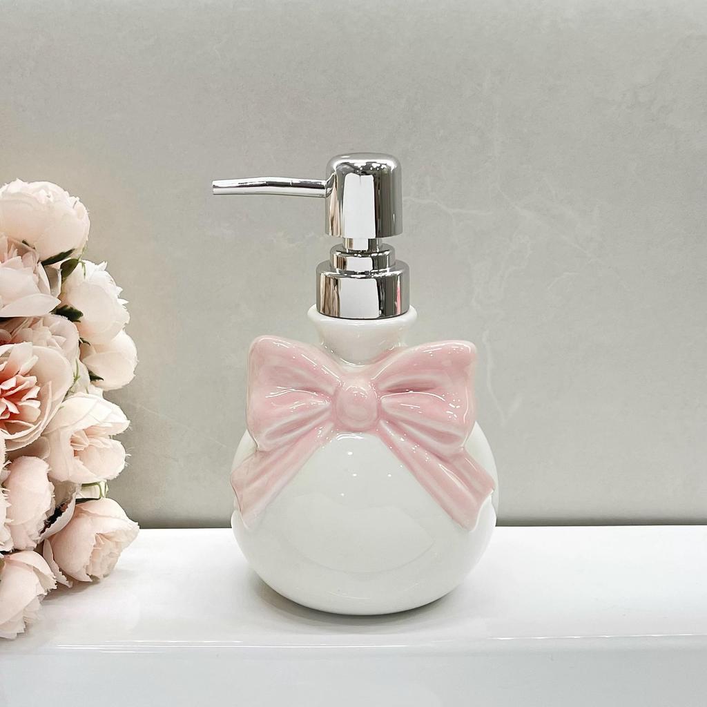 Cute Bow Shaped Soap Dispenser Bathroom, Shower Hand Sanitizer, Ceramic Soap Dispenser Lotion/shampoo Pump Bottle