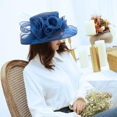 Chapéu Feminino de Verão com Aba Larga e Tela Chapéu de Sol Vintage de Fio Eugen com Flor Chapéu de Sol para Exterior Chapéu de Sol de Praia