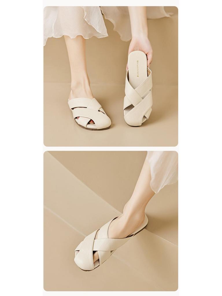 Weiwei Girl 1966-2 Women's Retro Flat Half Slippers - Soft Sole Outdoor Summer Fashion Shoes