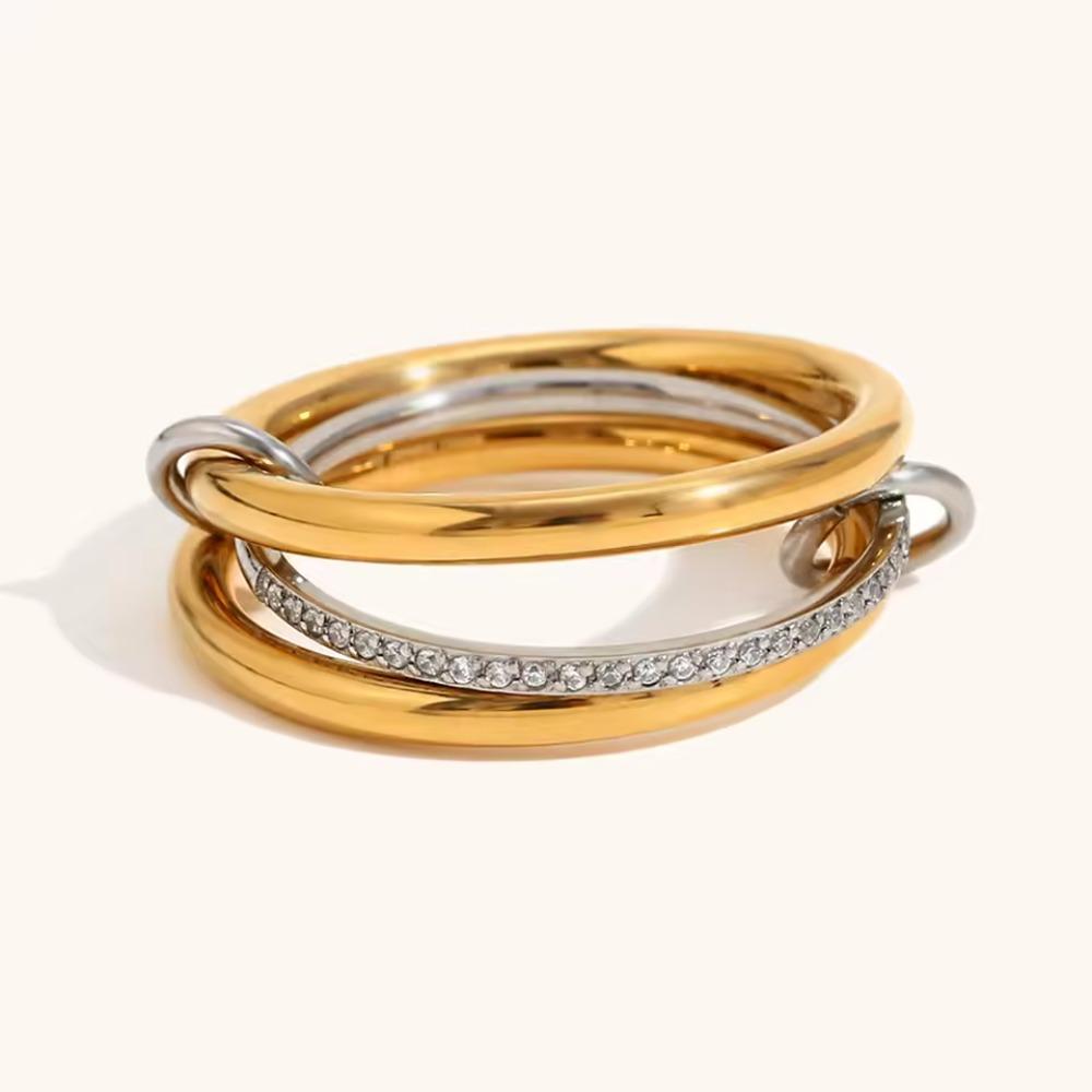 Multiple Layers Gold-plated Stainless Steel Multi-layered Contrasting Stacking Rings for Women Fashion Hand Jewelry