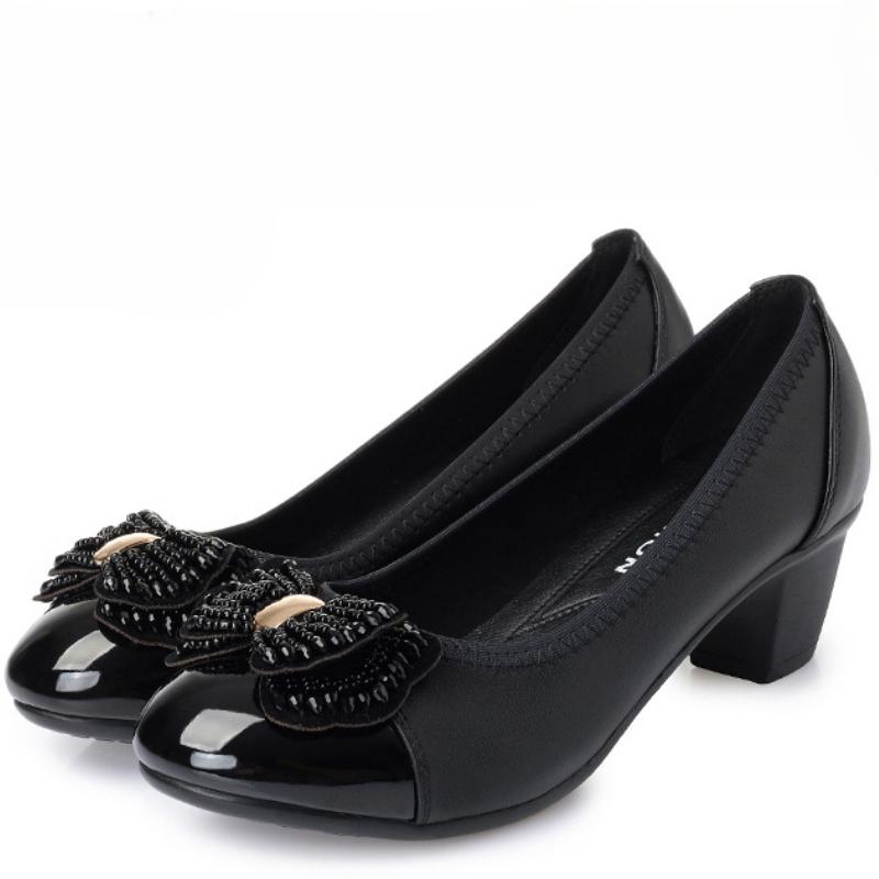 Elegant Woman's Fashion Shoes High Heels  New Spring Autumn Large Size 42 Rhinestone Bow PU Leather Shoes Women Shoes