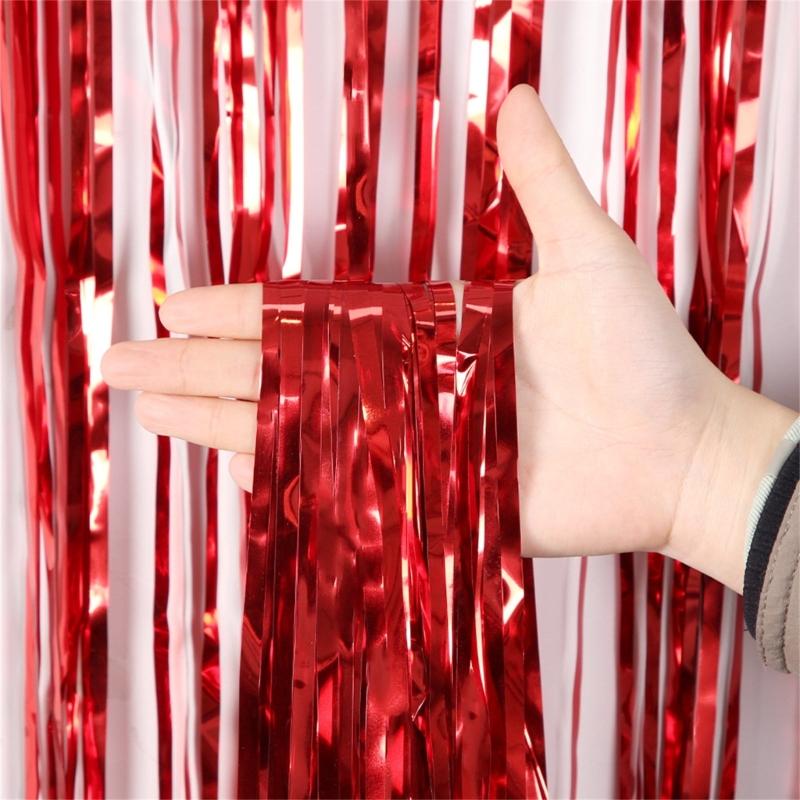 4Pcs Multicolored PET Rain Curtain Metallic Tinsel Curtain For Wedding Backdrops Christmas Birthday Party Decoration