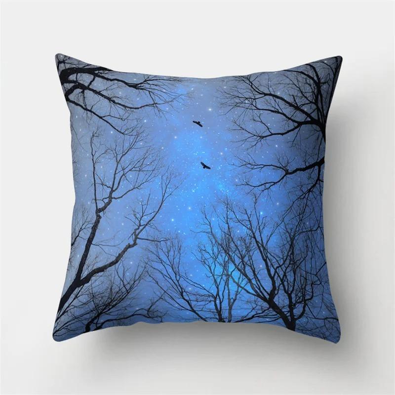 Blue Retro Moon Star Pillowcase Car Ornaments Office Living Room Home Pillowcase