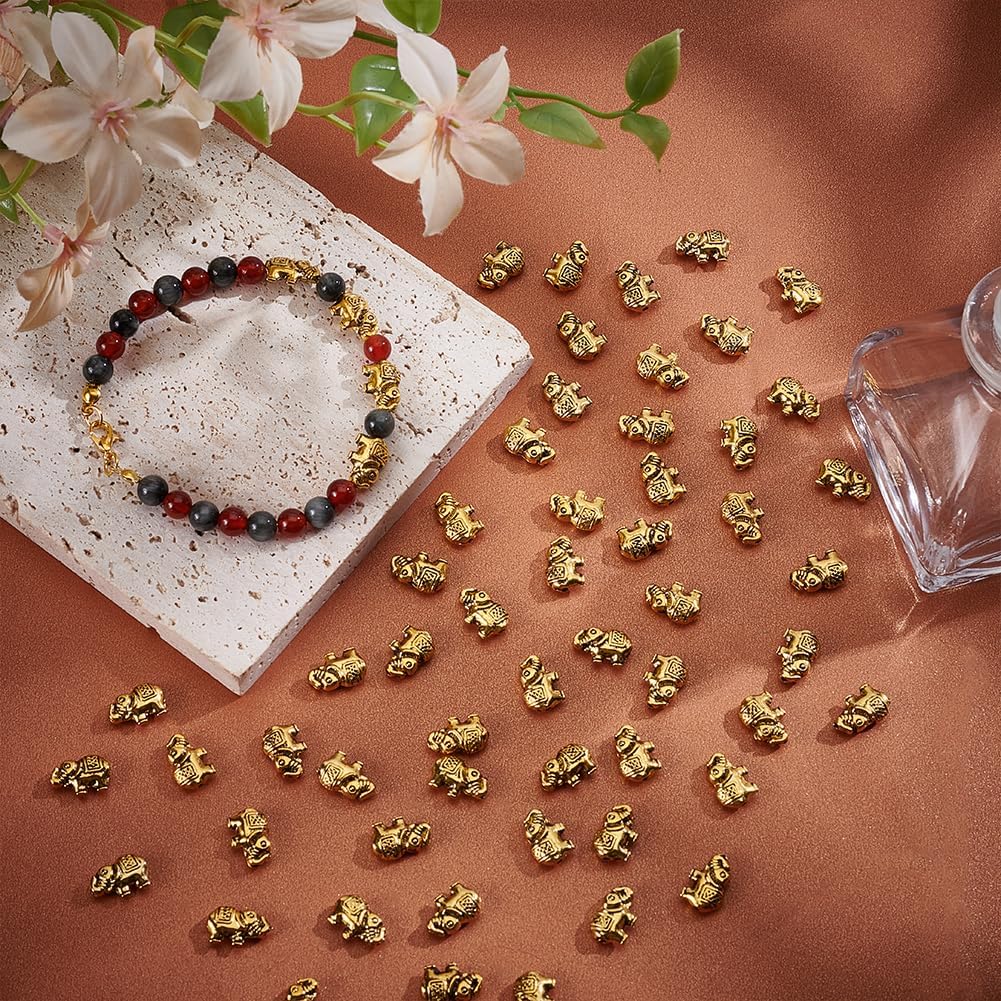 UNICRAFTALE About 100Pcs Elephant Beads Metal Spacer Beads Lucky Beads Antique Golden Loose Spacer Beads Animal Beads Alloy Beads Tibetan Style Beads