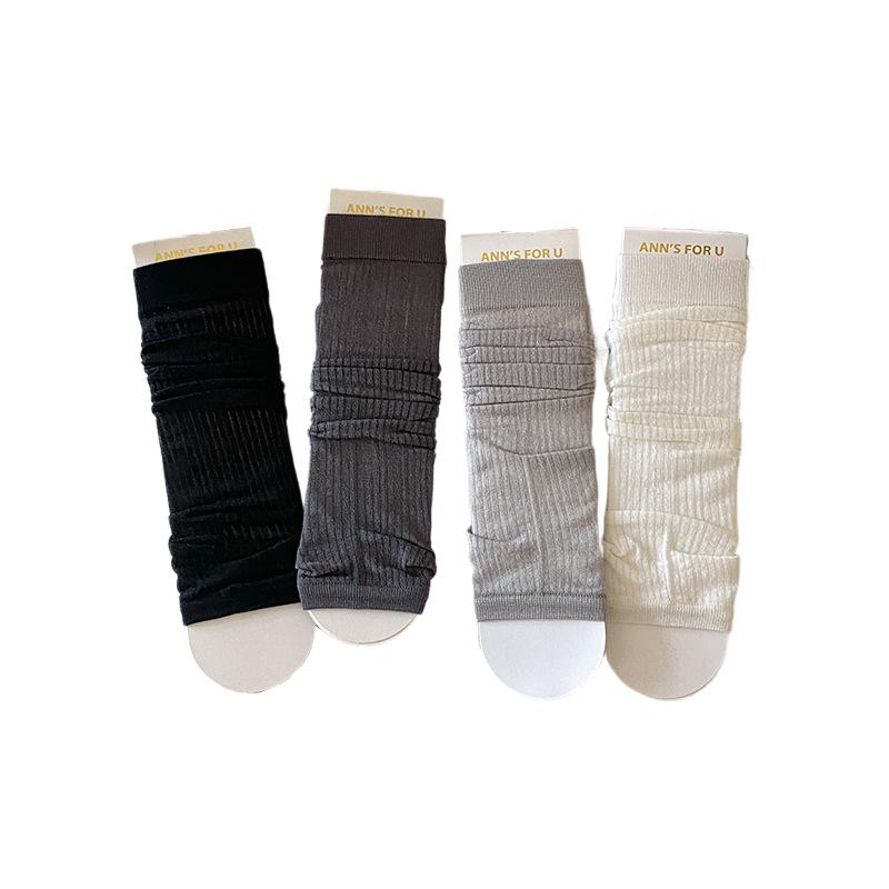 Miu Style Women's Spring-Summer Thin Korean Slouch Socks, Vertical Stripe, Solid Color, Versatile Slimming Leg Sleeves