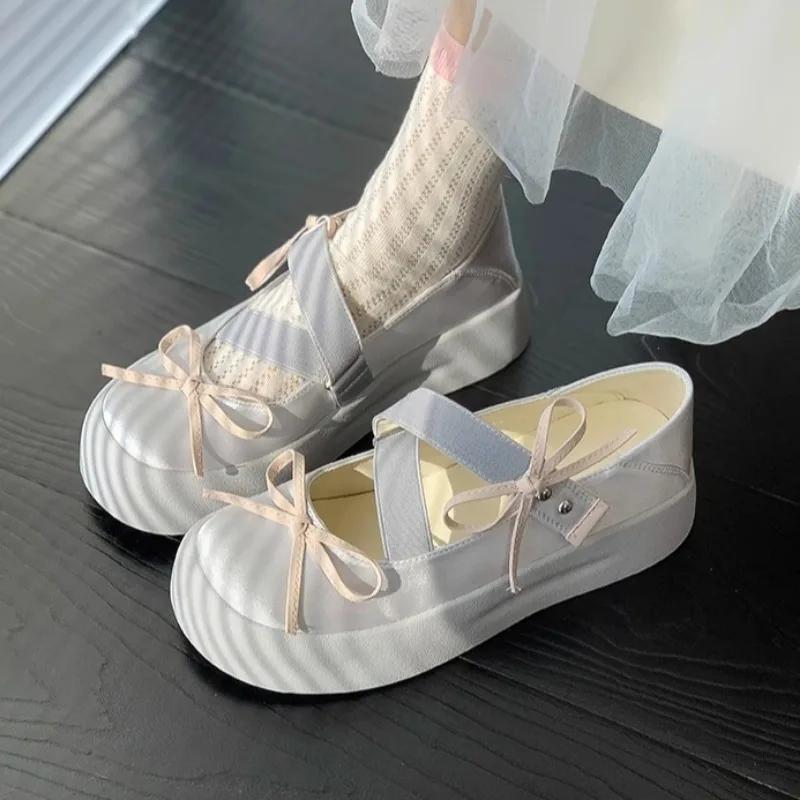 Fashion 2024 New Sweet Vintage Flat Shoes Mary Janes Shoes Women Bow-knot Buckle Lolita Platform Shoes Female Cute Designer Shoe Girls