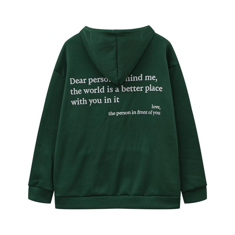 2023 Women's Fleece-Lined Hoodie with Letter Print & Kangaroo Pocket