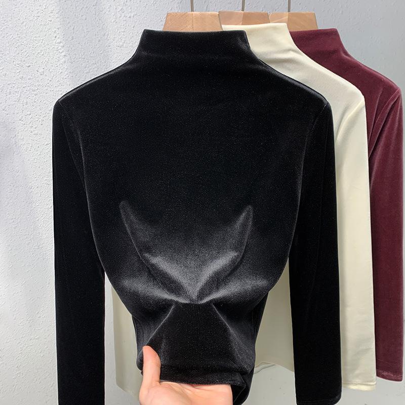 Semi-turtleneck Golden Velvet Top Women's Noble and Foreign Interior 2025 Autumn and Winter New Women's High-end Bottoming Shirt