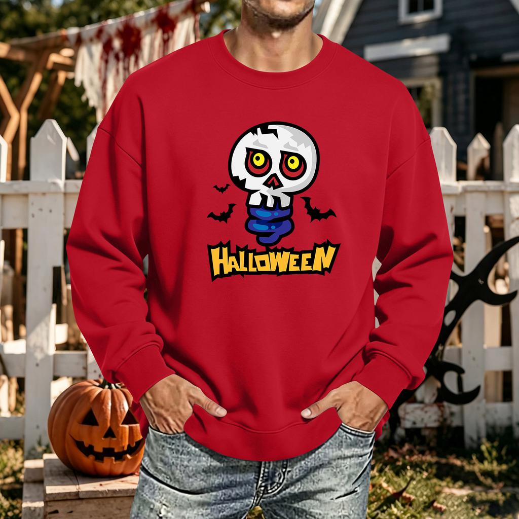 Men's Halloween Printed Long Sleeve T-Shirt Crewneck Casual Sports Top Unisex for Couples